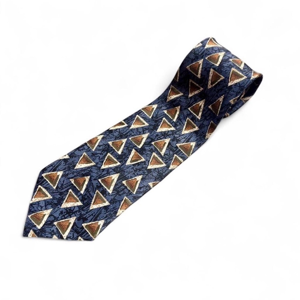 Puritan Navy Blue Tie with Brown & Cream Triangle Motif